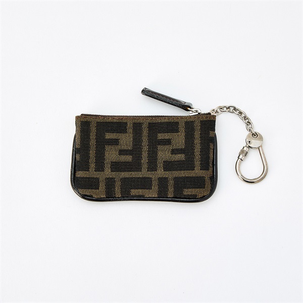 FENDI ズッカ コインケース ブラウン シルバー キャンバス レザー