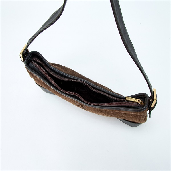 LOEWE アナグラム ショルダーバッグ ブラウン ゴールド スエード