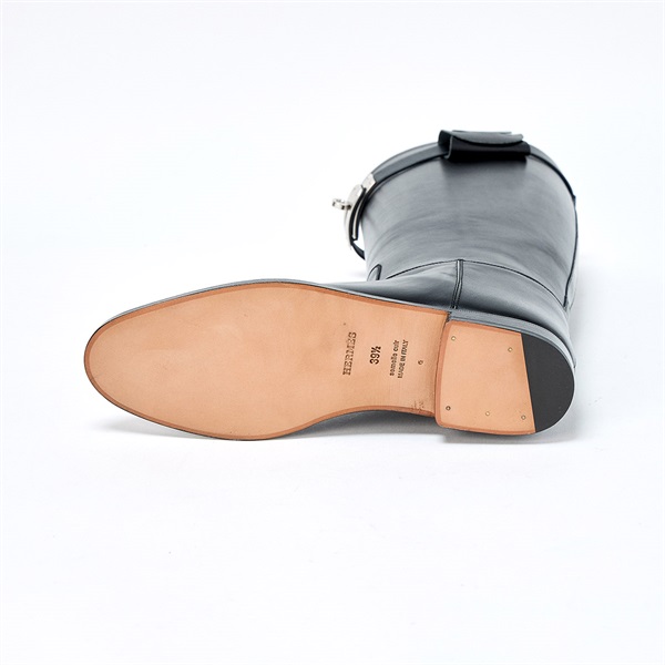 HERMES ジャンピングケリー ブーツ 39 2/1 ブラック シルバー レザー