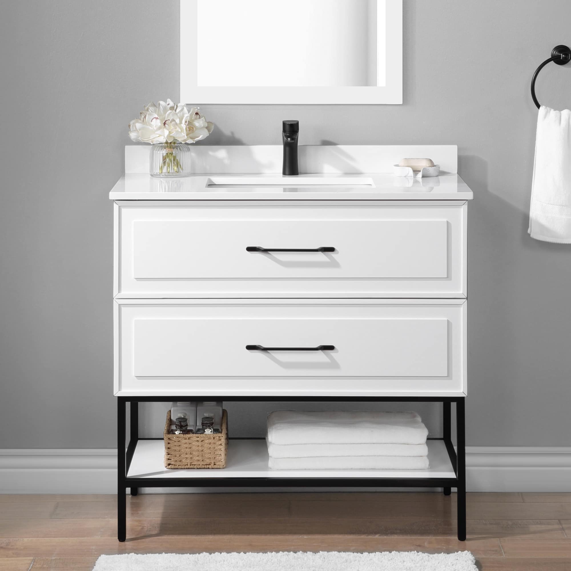 allen + roth Renzo 36-in White Undermount Single Sink Bathroom