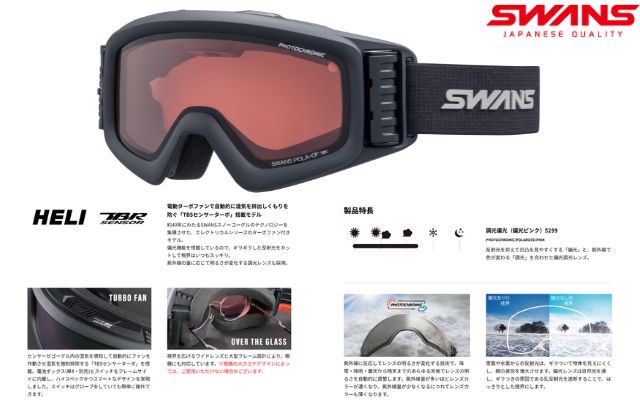 電動ファン付 調光 偏光 眼鏡対応 最強ゴーグル SWANS HELI | 株式会社