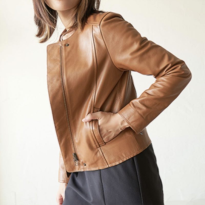 ラムレザー ノーカラージャケットブルゾン(キャメル) | もりのがっこう公式
