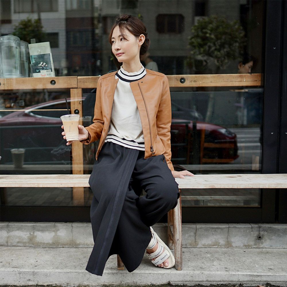 ラムレザー ノーカラージャケットブルゾン(キャメル) | もりのがっこう公式