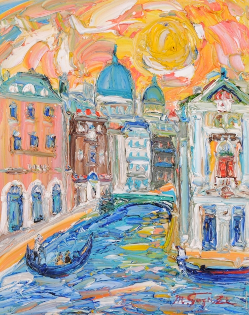 油絵の絵画で鈴木マサハルが描いたイタリアの風景画の油絵「ベネチア