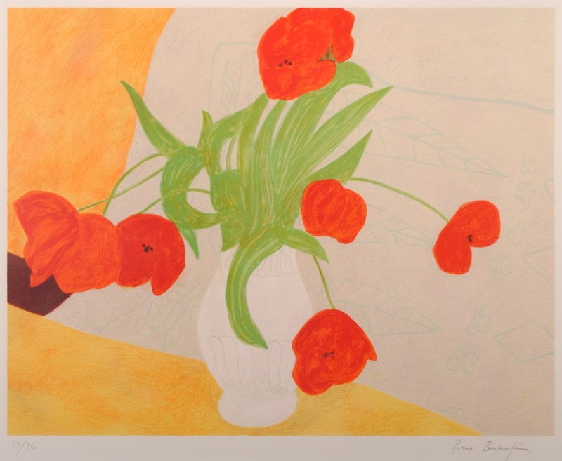 花の絵画をリトグラフの版画で制作したピエール・ボンコンパンの花の絵