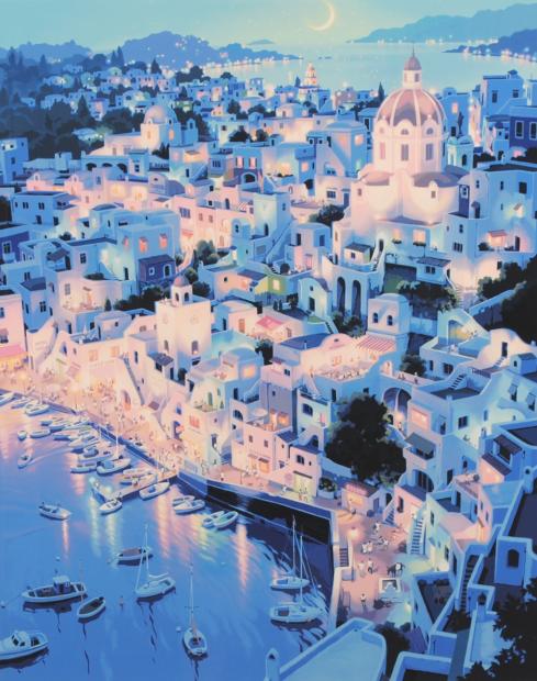 笹倉鉄平がシルクスクリーンの版画で制作した南イタリアの風景画の絵画