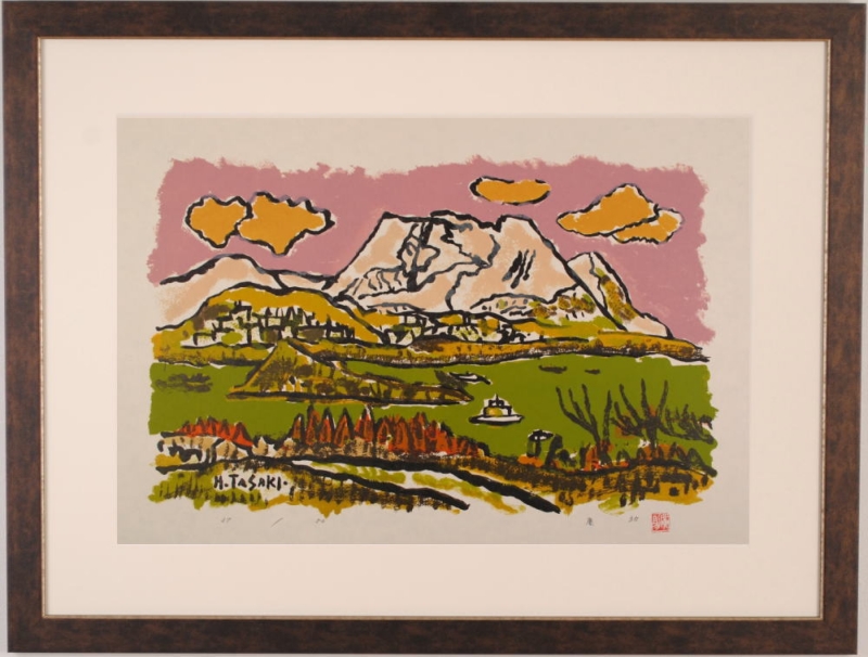 田崎廣助がリトグラフの版画で制作した山の絵画「晩秋の妙高」を通販で販売