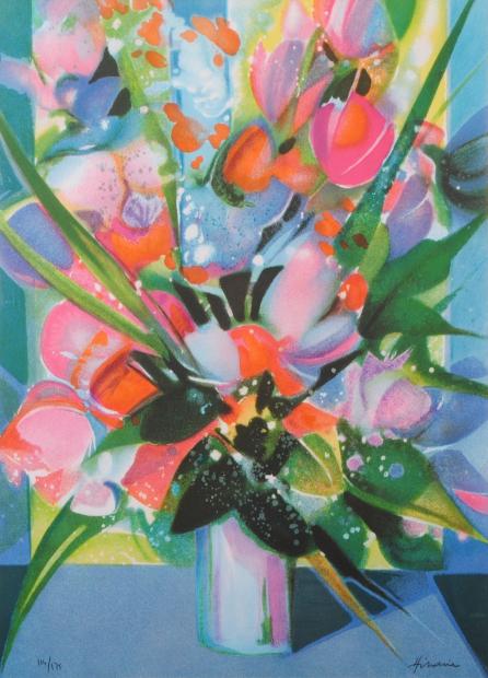 花の絵画をリトグラフの版画で制作したカミーユ・イレールの花の絵