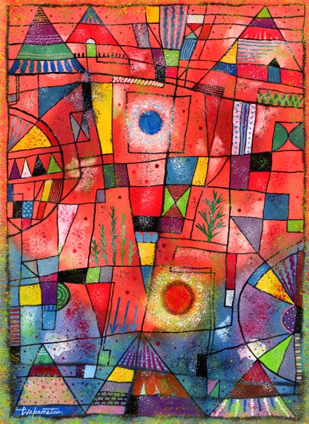 絵画の水彩画で若松愛子が描いた抽象画「コンストラクション 4-C」をご購入