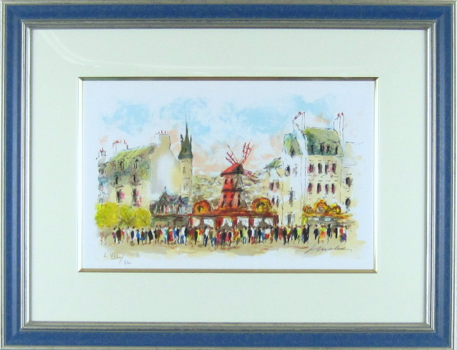 フランス風景画・ウシエ「ムーランルージュ」リトグラフ