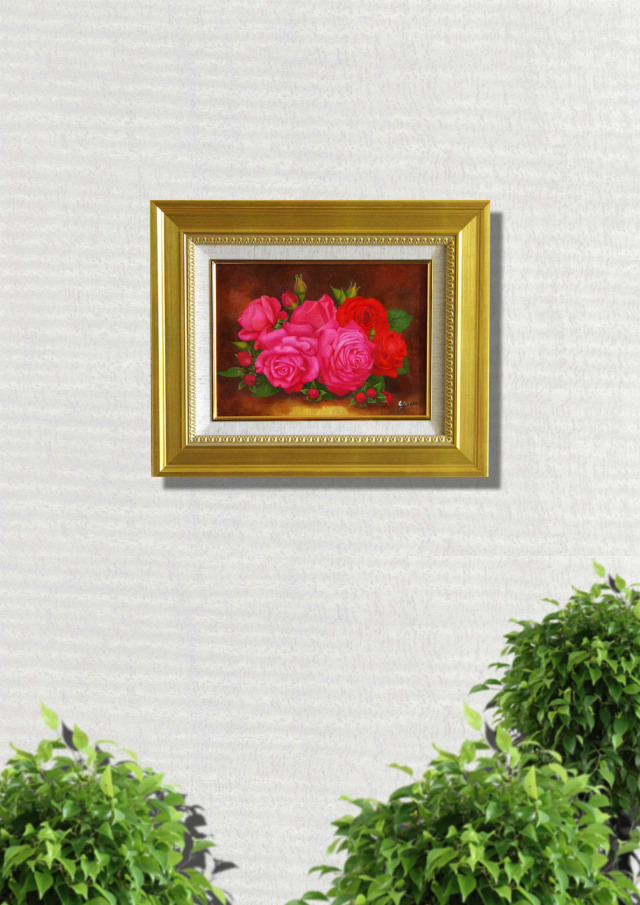 バラの絵・志村好子「薔薇」F4・油彩・【送料無料】