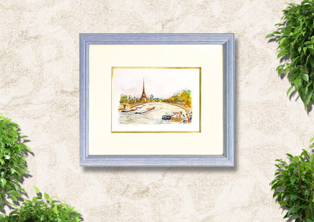 パリ風景画・ウシエ「パリ」リトグラフ・額寸425×360mm