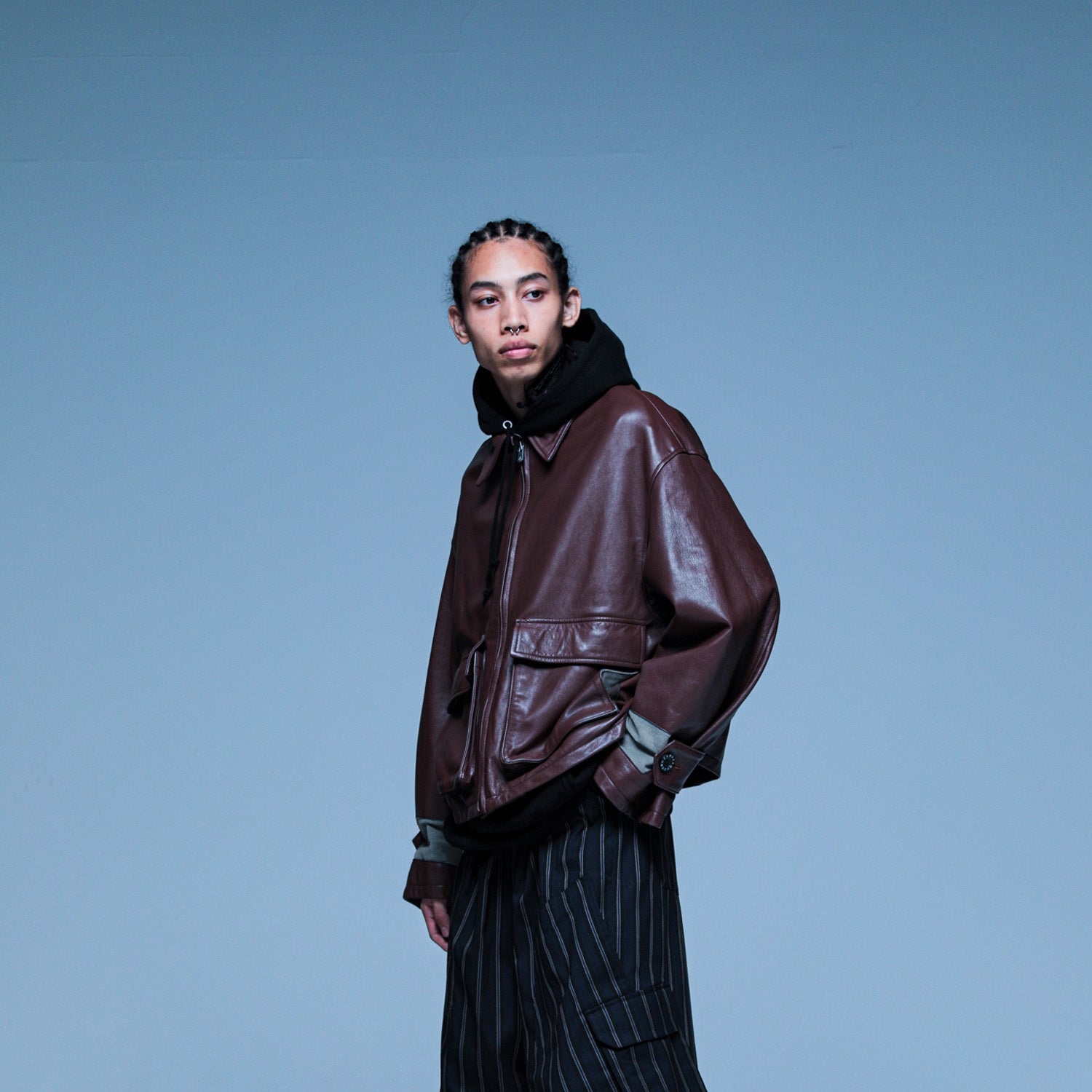 MUZE TURQUOISE LABEL - OVERSIZED LEATHER BLOUSON(BROWN)ミューズ