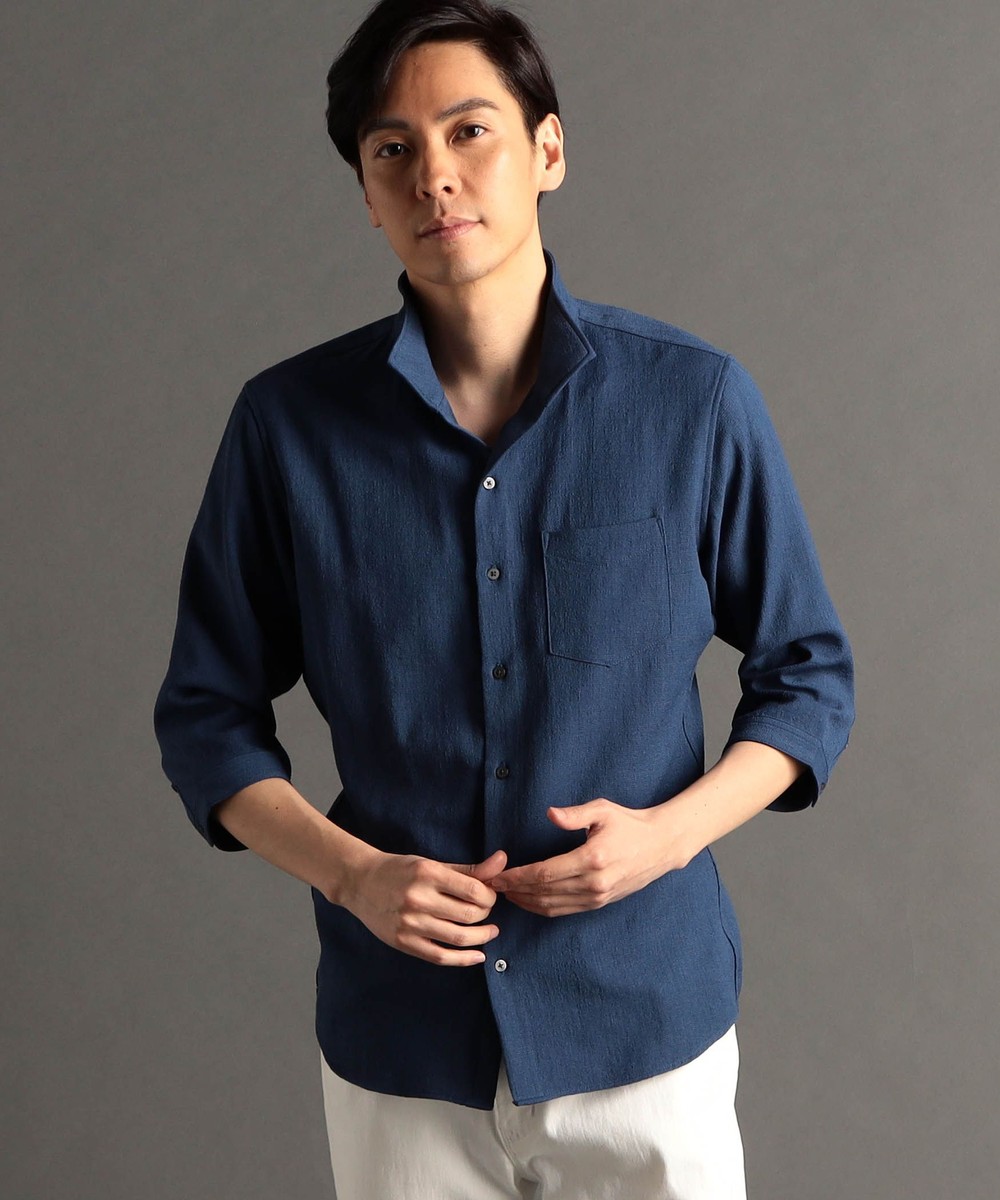 canal deux Luxe】リネン混 スタンドカラー7分袖シャツ｜5分/7分袖