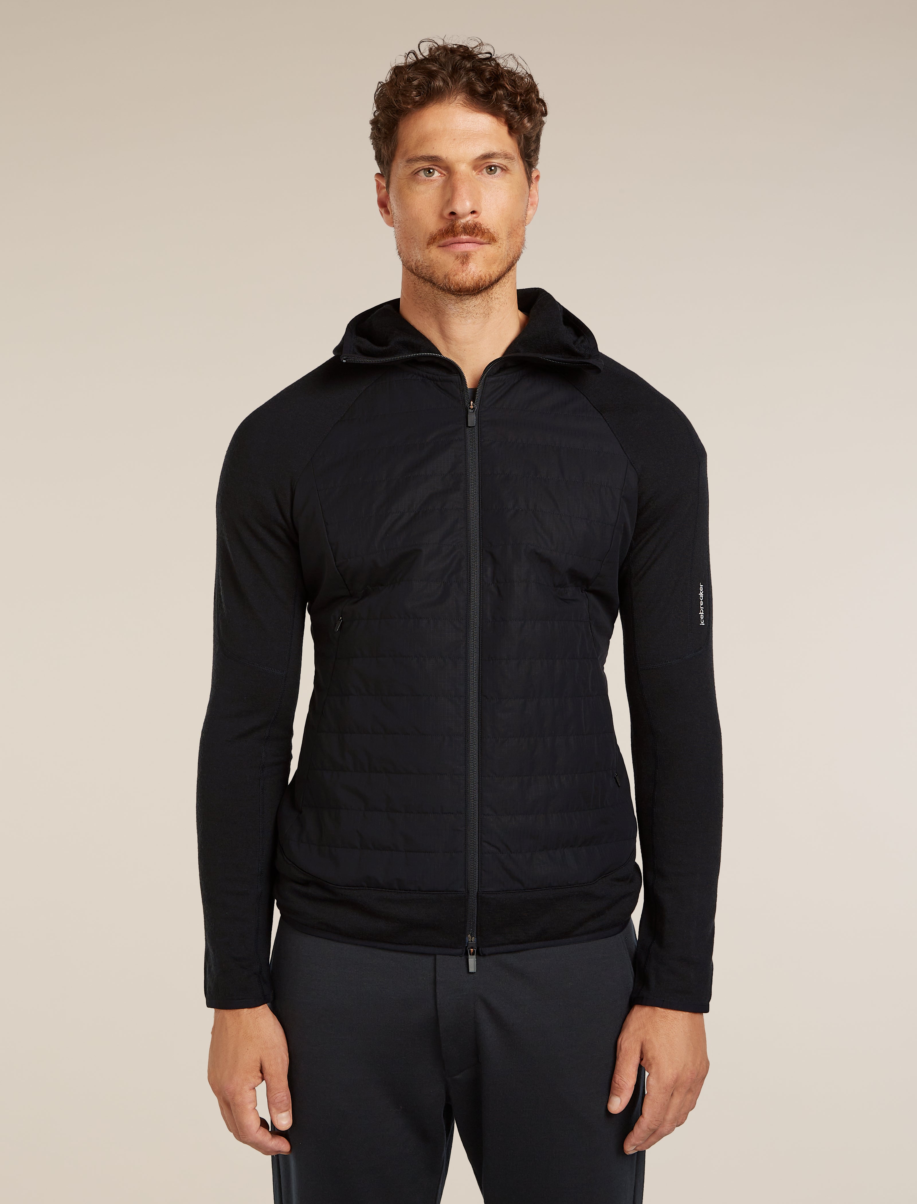 Men's Merino Blend Quantum Hybrid Long Sleeve Zip Hoodie| icebreaker