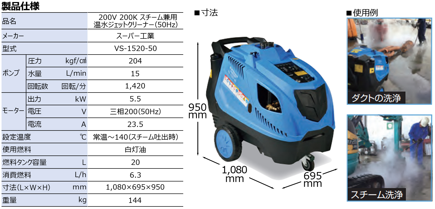 200V 200K スチーム兼用温水ジェットクリーナー(50Hz) レンタル新製品情報