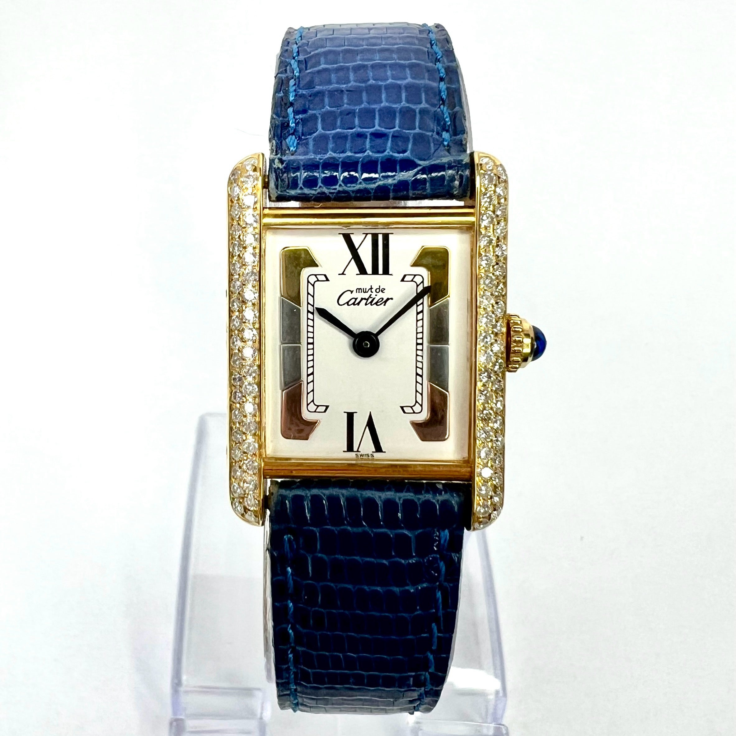CARTIER TANK Quartz 21mm GP Silver 0.65TCW Diamond Watch | NATILUXIA