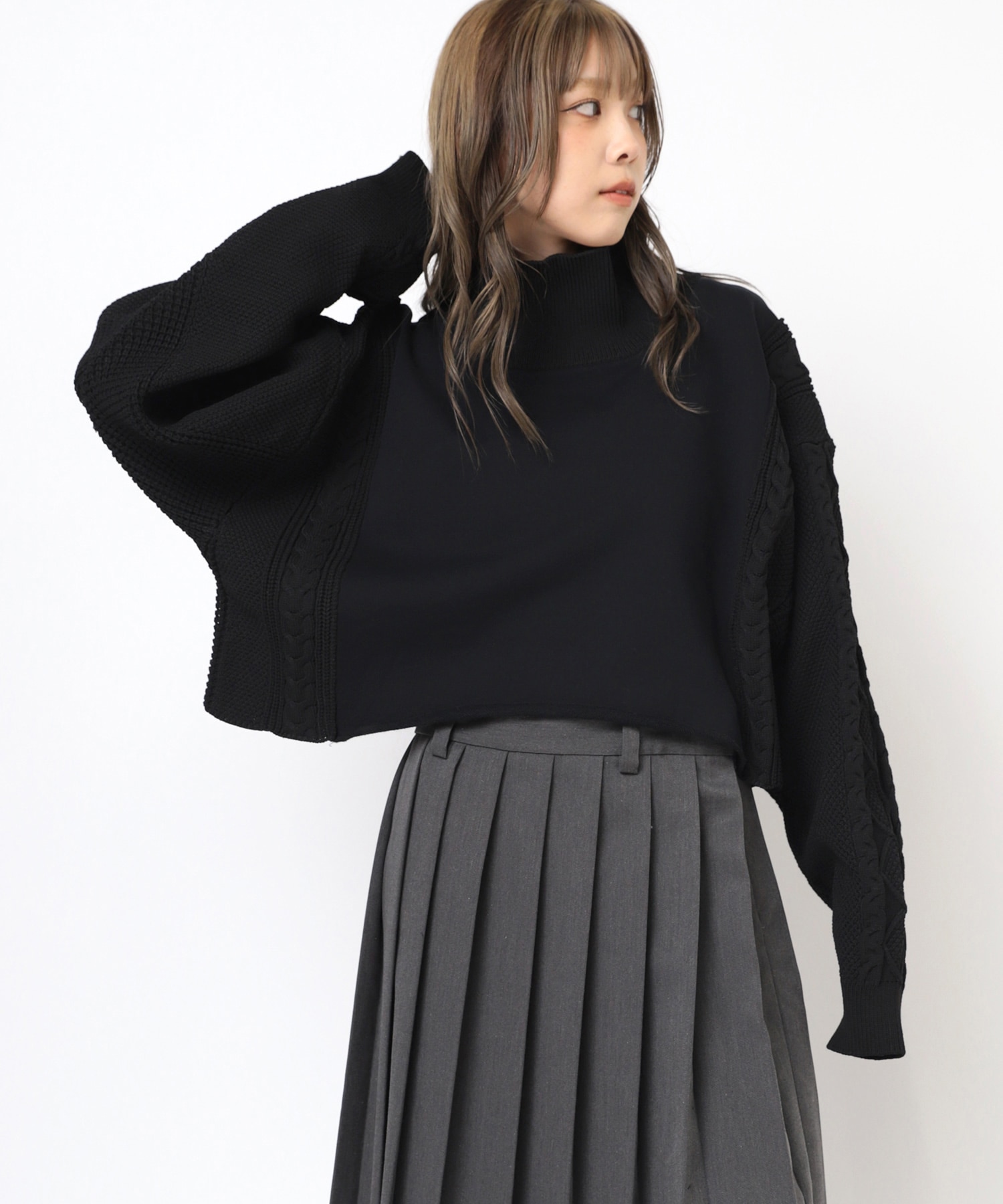 K2709 アランニットコンビ裏毛タートル(M ブラック): トップス - RNA