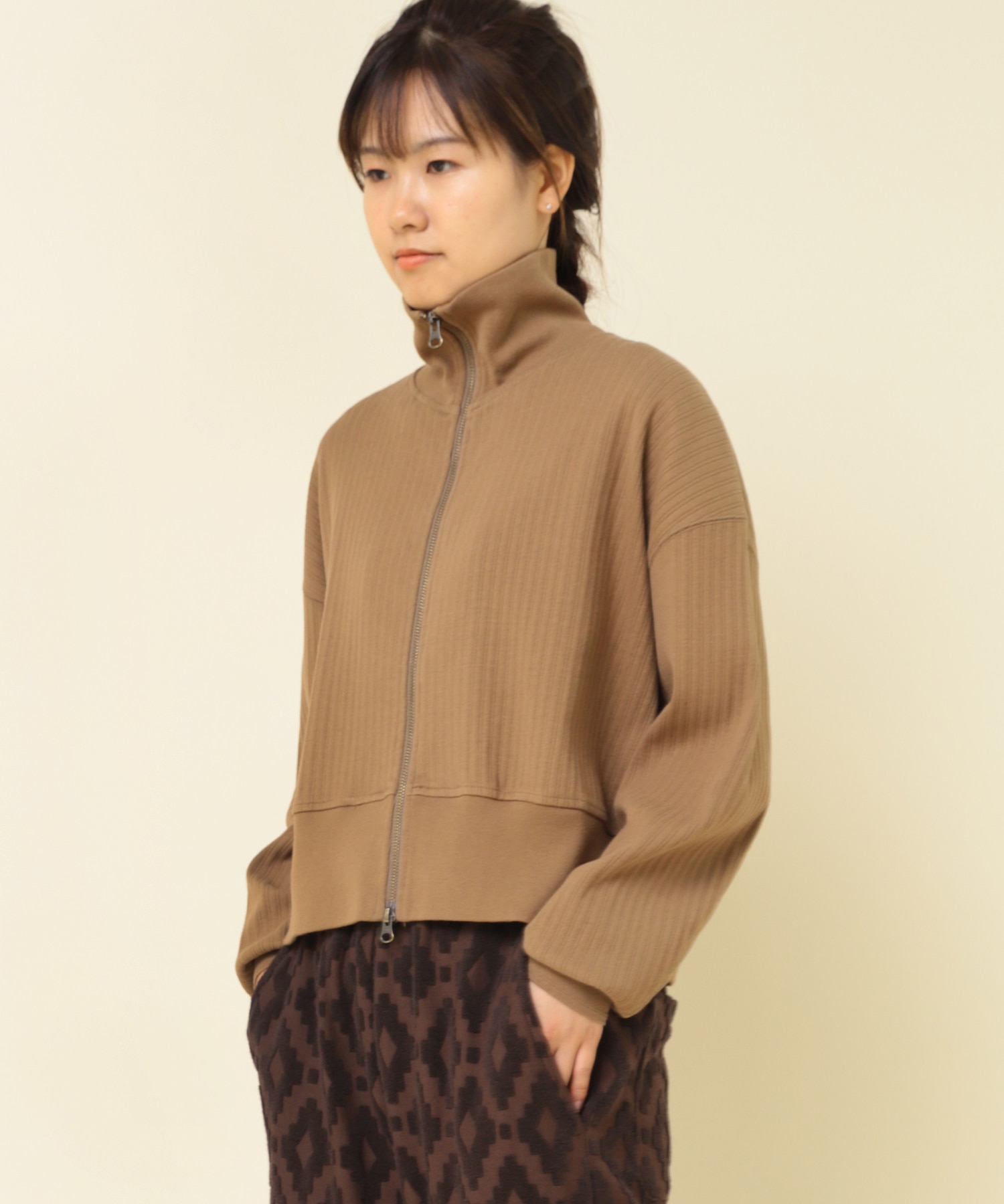 M2325 針抜きリブジップアップカーディガン(M キナリ): トップス - RNA