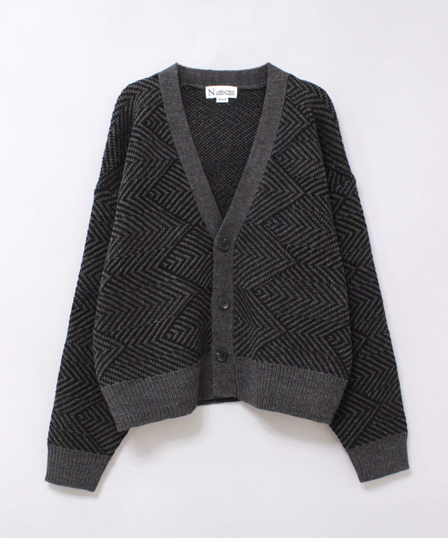 K2707 ジオメトリックモールヤーンカーディガン(M ブラック): トップス