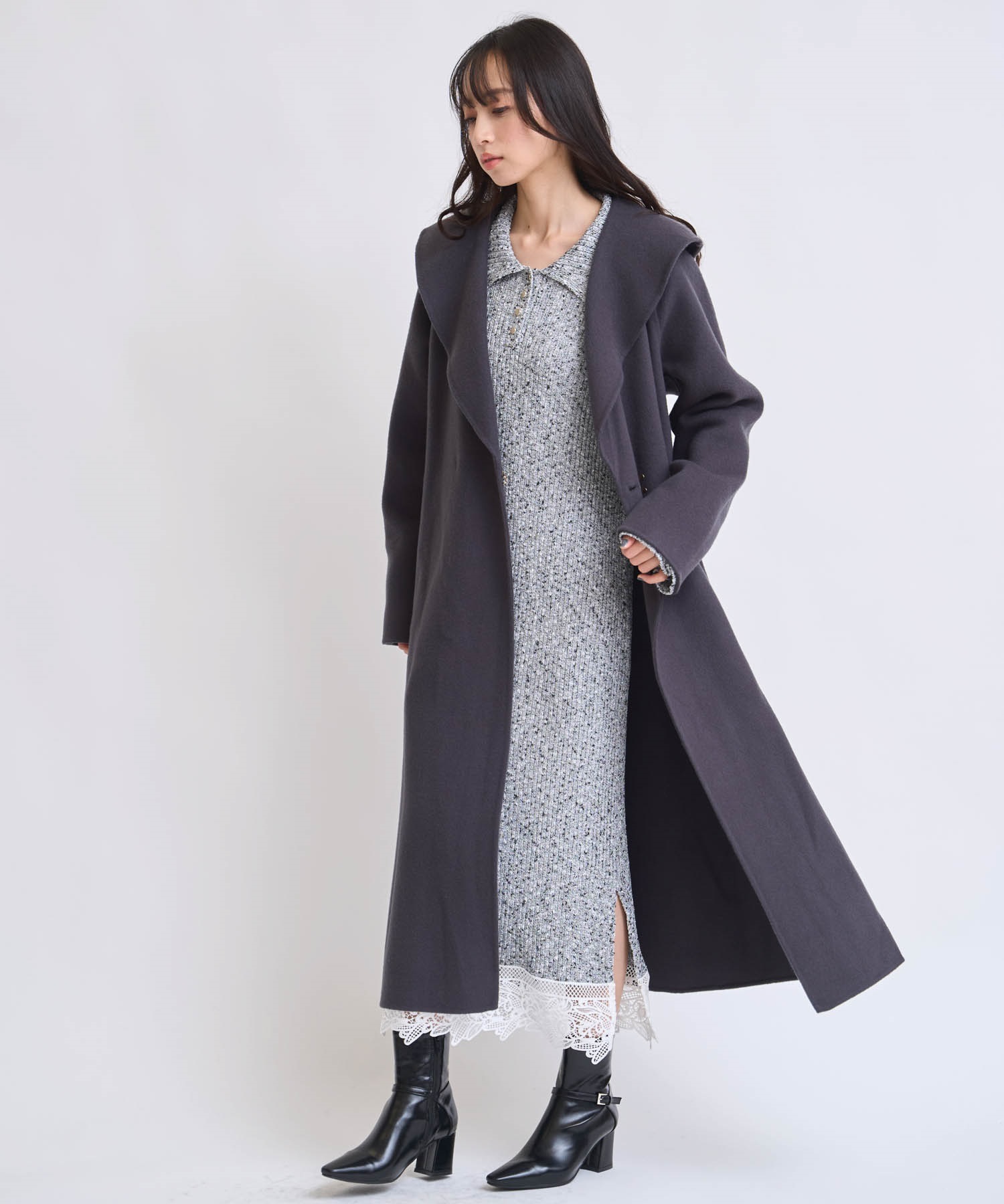 ベルト付きショールカラーウールリバーコート | コート | NOELA