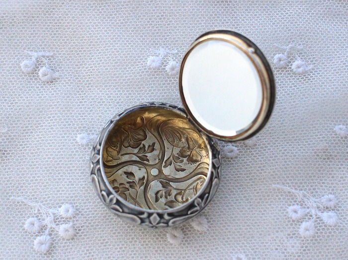 アンティーク ミラー付きピルケース パウダーケース アンティーク