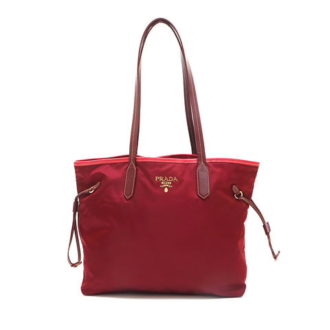 プラダ PRADA ロゴ サフィアーノ ナイロン トートバッグ ワインレッド