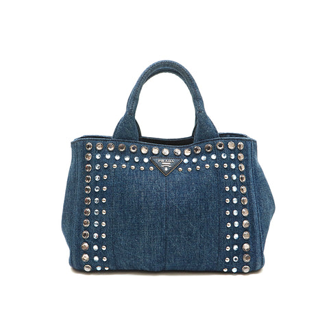 プラダ PRADA カナパ デニム スタッズ ハンドバッグ ブルー P14688
