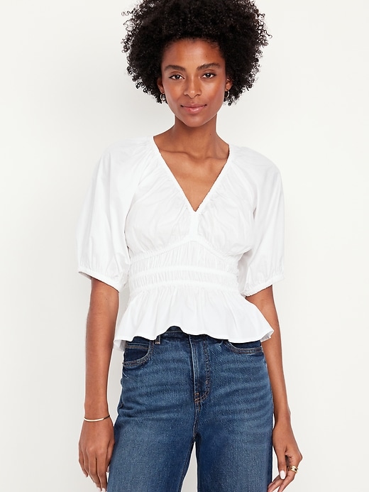Smocked V-Neck Peplum Top | Old Navy