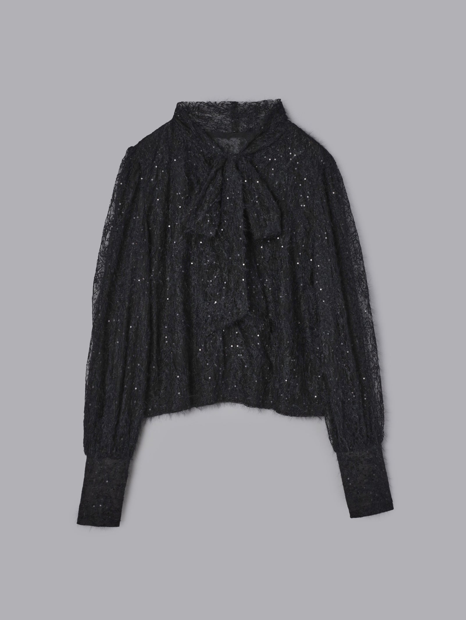 スパンコールレースリボンタイブラウス