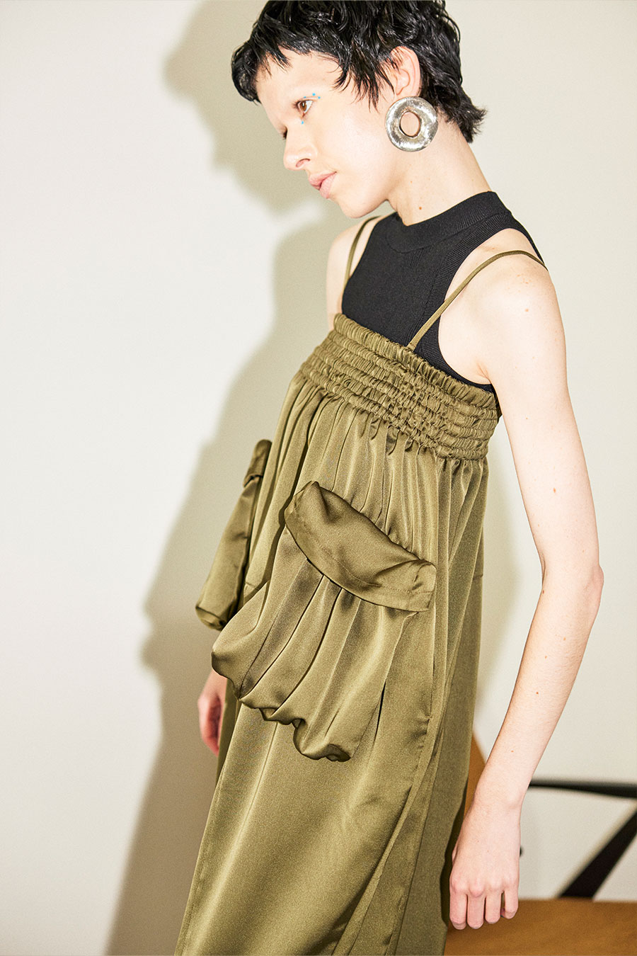 OMMO ONLINE STORE / GATHER POCKET SATIN OP