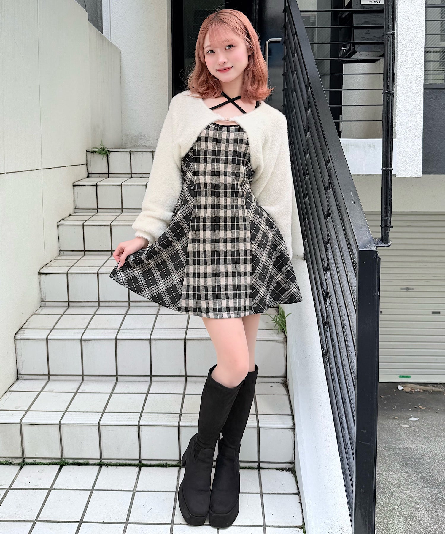 シャギーボレロミニチェックワンピース – PARK by one way（パークバイ