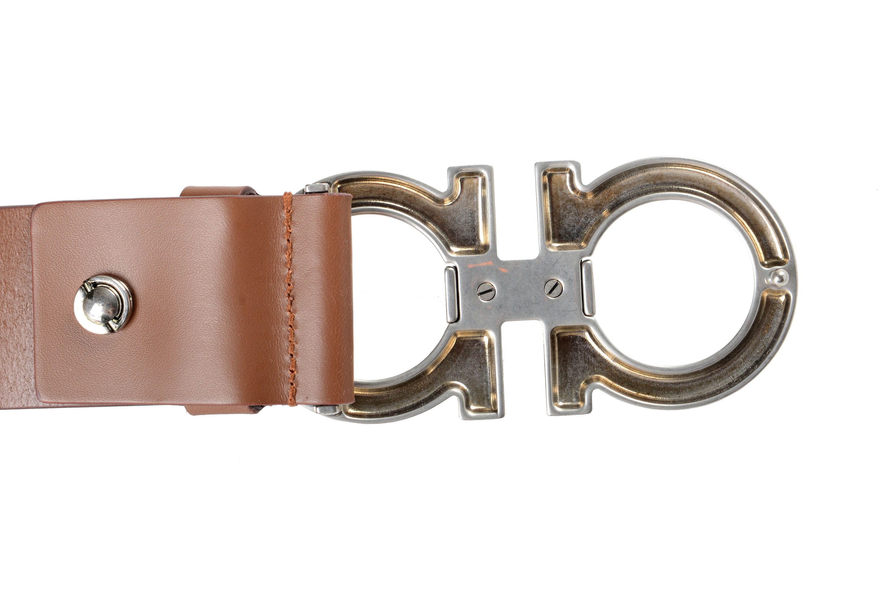 Salvatore Ferragamo Men's Brown 100% Leather Buckle Decorated Belt