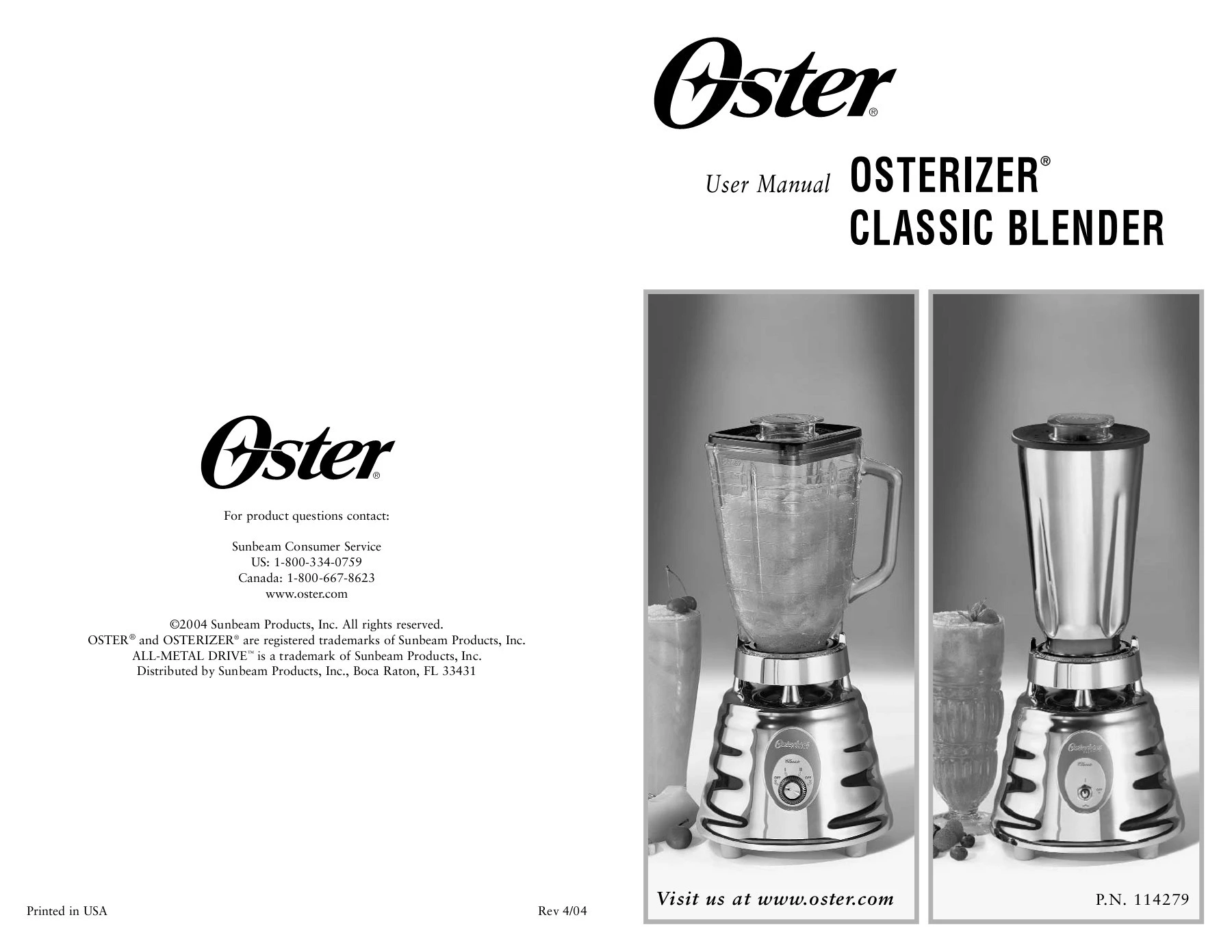 User Manual OSTERIZER CLASSIC BLENDER