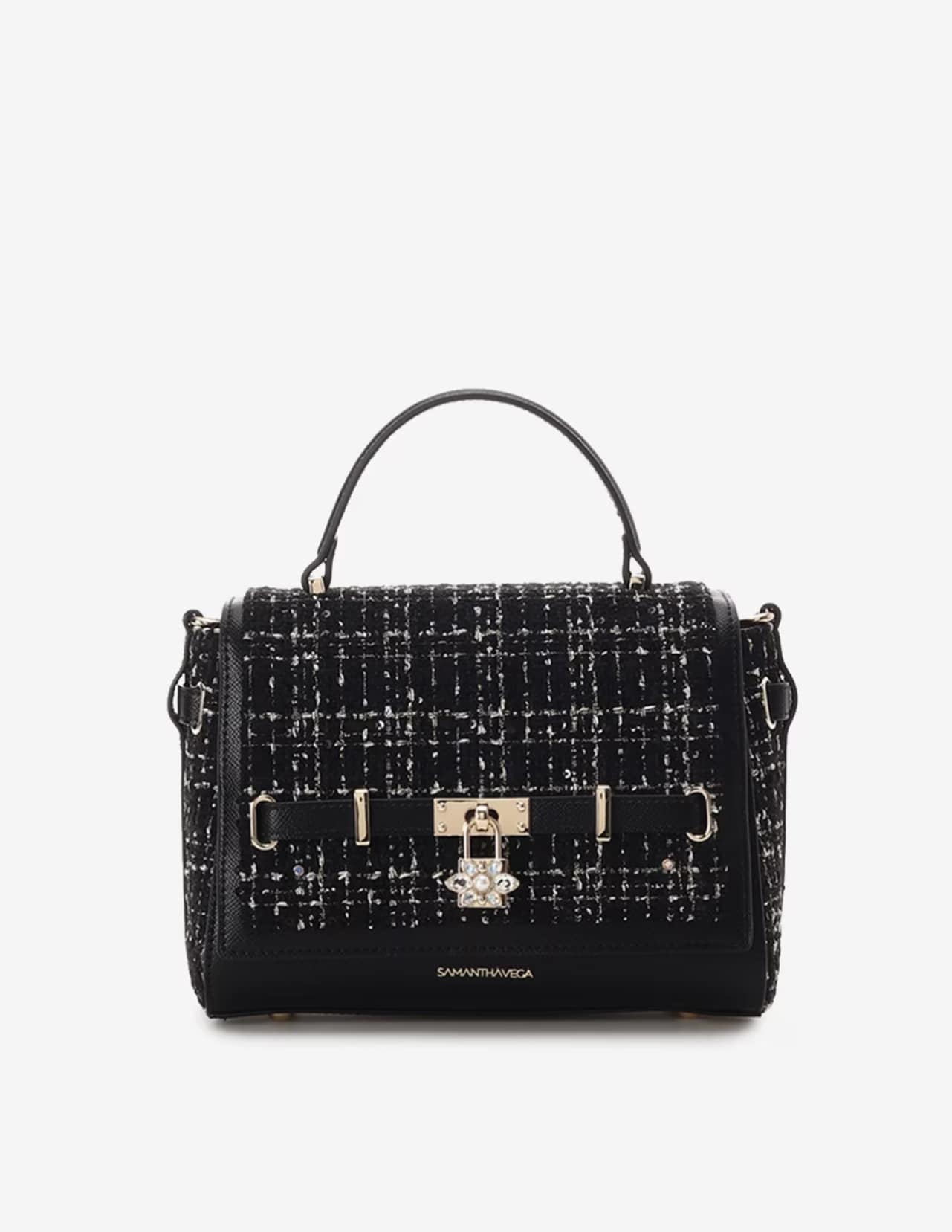 ツイードベルトビジューショルダーバッグ【ブラック】(ブラック