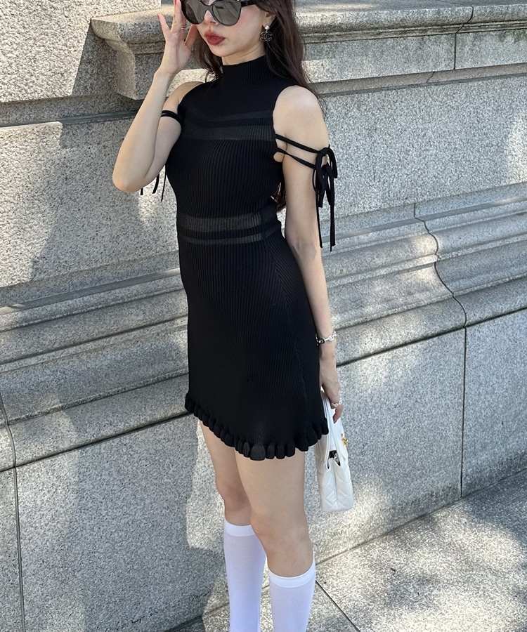 sheer border ribbon onepiece(M BLACK): ワンピース｜PMbox P&M