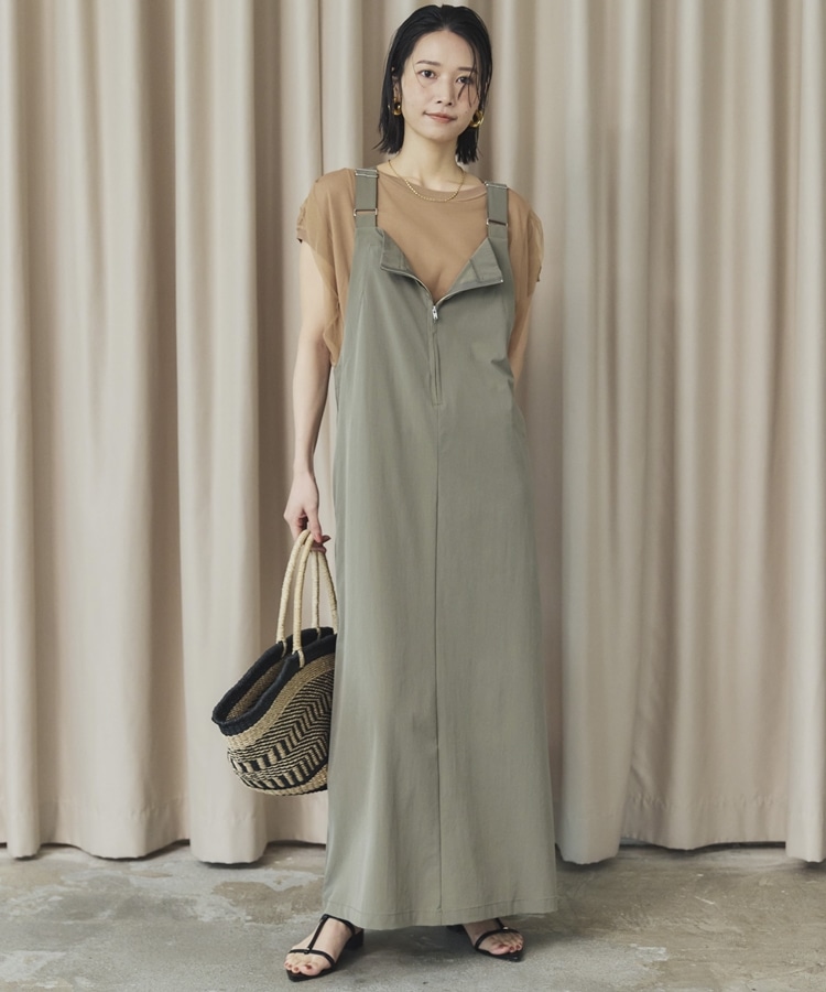 UV・接触冷感ウォッシャブルフロントZIPジャンスカ(38 KHAKI