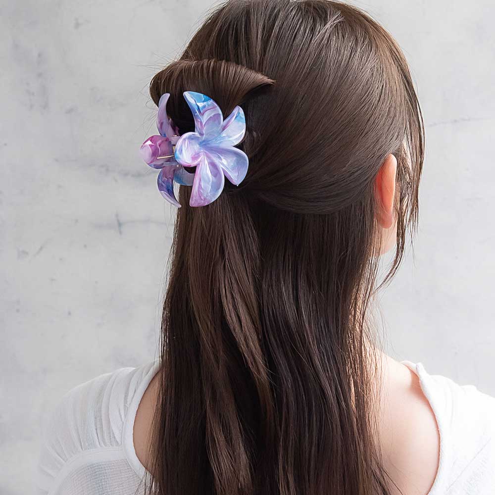 ヘアクリップ プルメリア フラワー マーブル カラー バンスクリップ