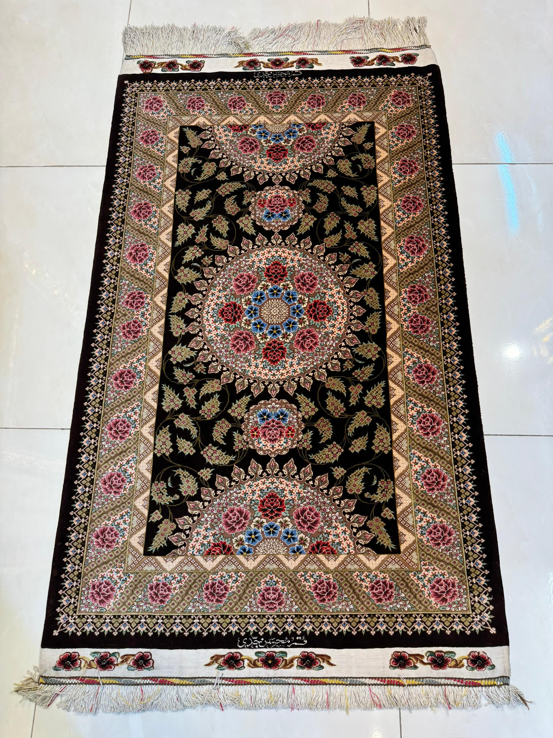 専用 Y3251 高級ペルシャ絨毯 クム産 工房サイン シルク 手織り 高級