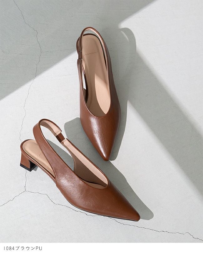 menue (メヌエ) ポインテッドトゥ ミドルヒール スリングバック