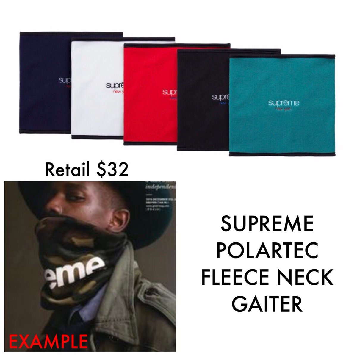 Supreme Polartec Fleece Neck Gaiter - Pic Is An Example From Last