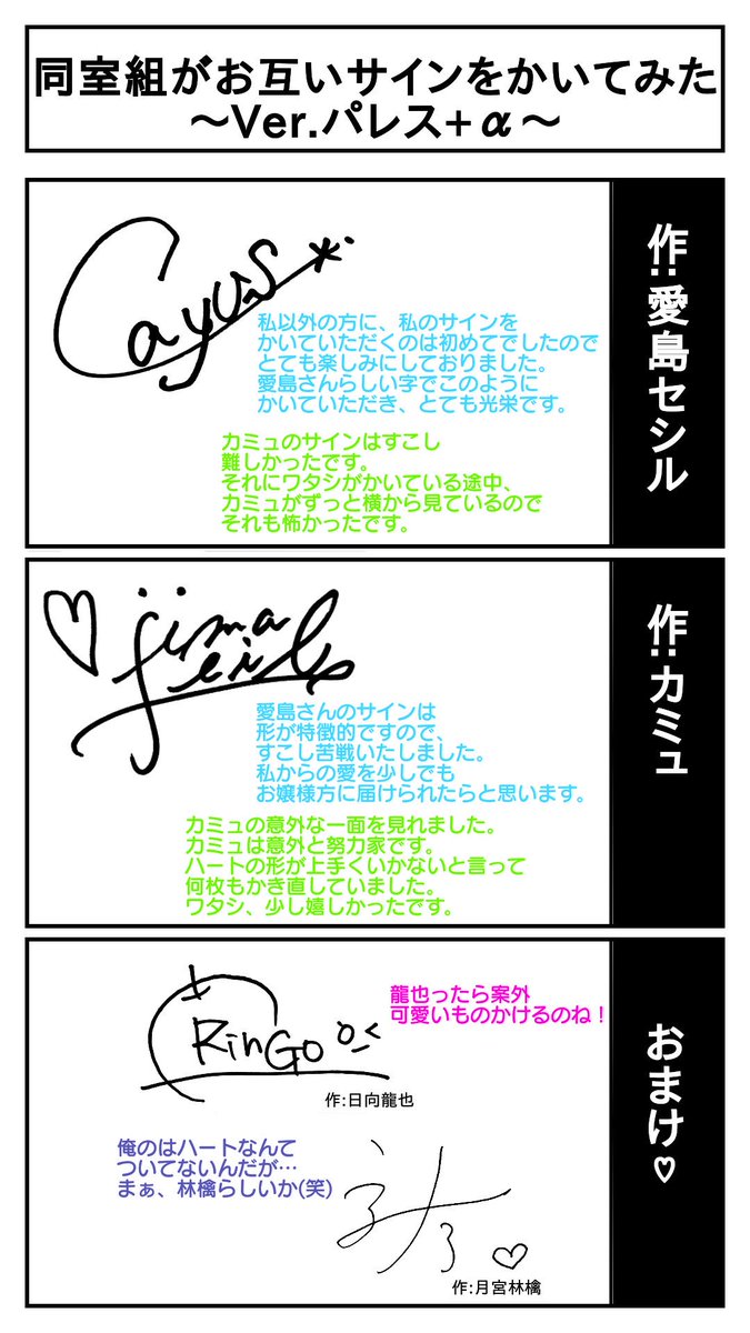 もしも、同室組がお互いのサインをかいてみたら… パレス+α(セシル