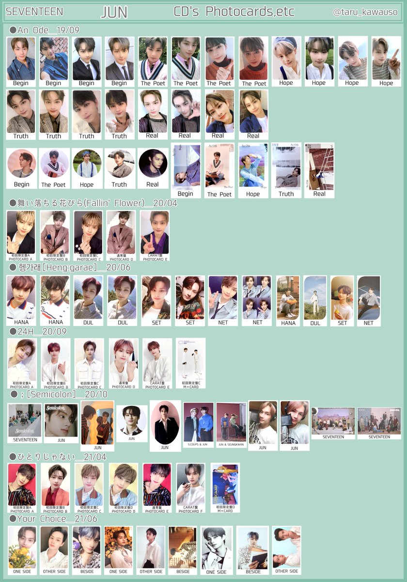 SEVENTEEN セブチ トレカ一覧 過去トレカ 歴代アルバムトレカ ジュン