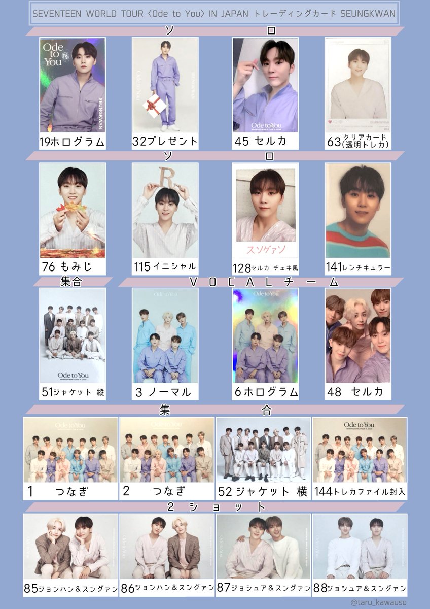 SEVENTEEN ODE TO YOU セブチ スングァン バーノン ディノ トレカ一覧