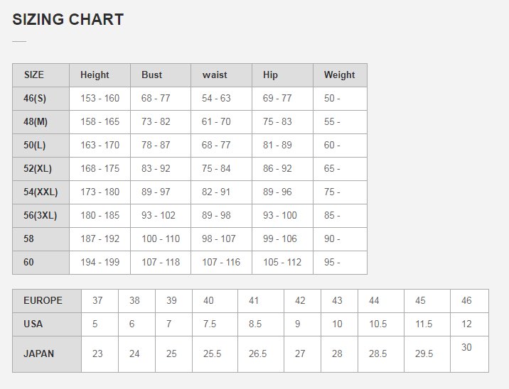 ZEPHYRXyren ベリックのサイズ表です！ 上がツナギで下はブーツです^_^