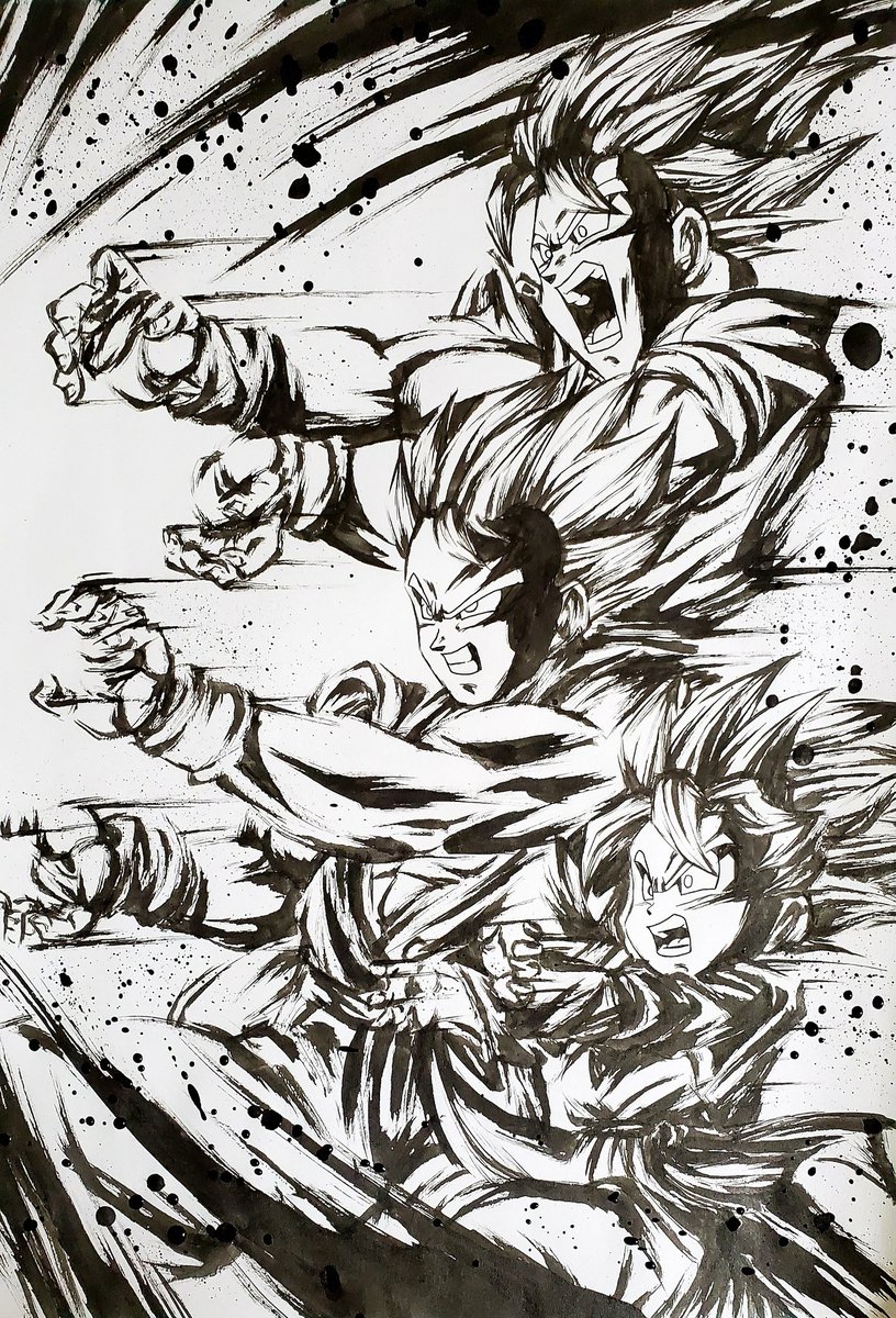 親子三大かめはめ波 』 墨絵で描いてみました！☺ #ドラゴンボール