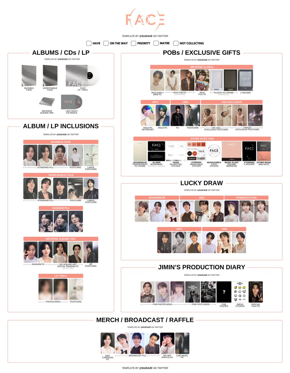 BTS JIMIN FACE PC PHOTOCARD WISHLIST TEMPLATE✨ ⭐️ Jimin - FACE