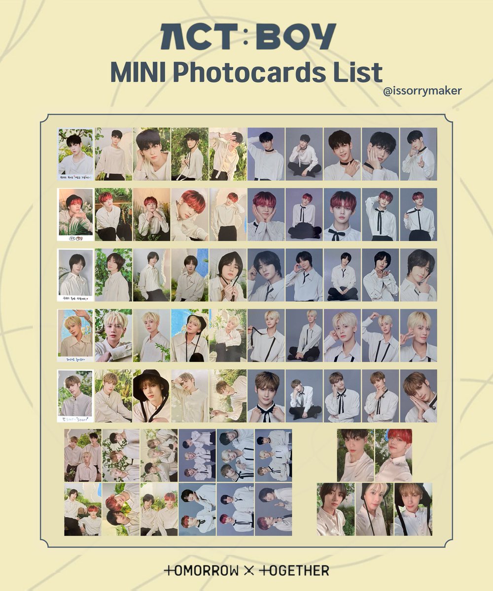 TOMORROW X TOGETHER ACT BOY mini Photocard List template 엑트보이