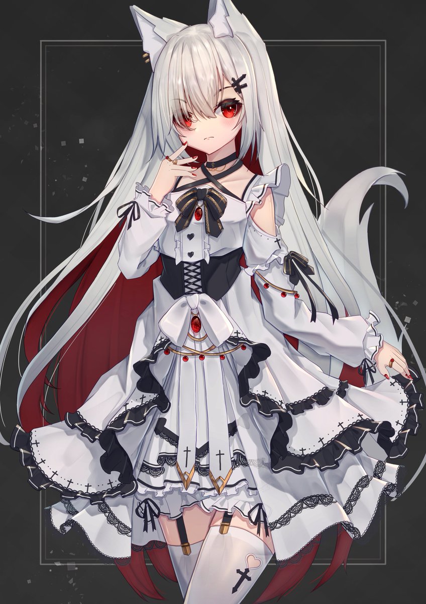 白ゴスロリきつね #イラスト