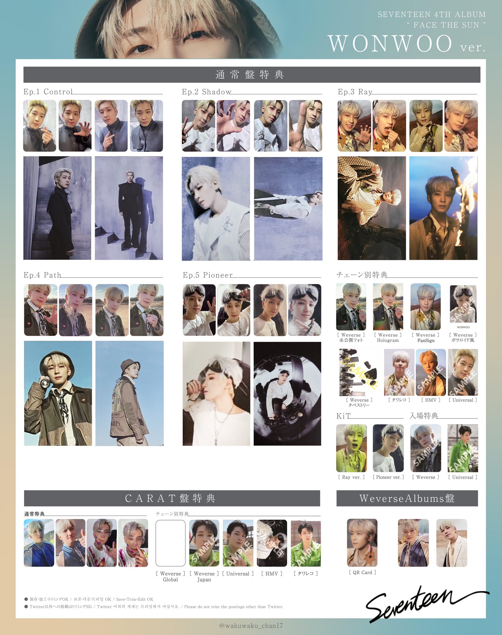 ウォヌ SEVENTEEN 中国 一直娱 予約特典 トレカ semicolon